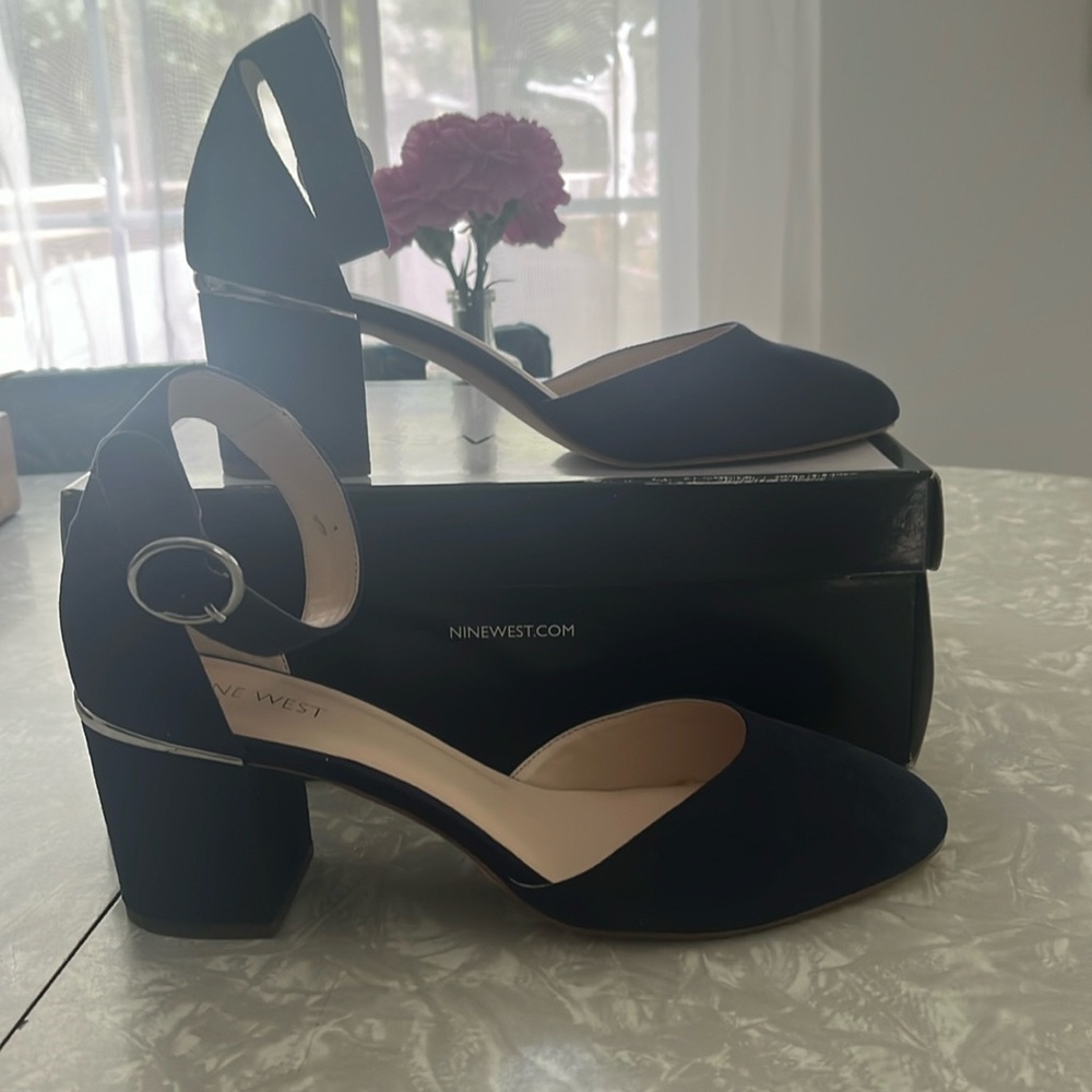 Nine West Addison Block Heel Shoe in Navy
